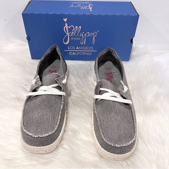 Jellypop Women's Comfort Carter Gray/Blue Canvas Slip On Loafer Shoes - Picture 2 of 7